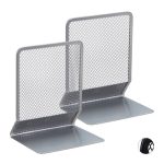 Suport carti/opritor, metal, set de 2 bucati, 16,5 x 13 x 10,5 cm, gri