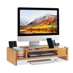 Suport pentru monitor, organizator birou, din bambus, compartimente detasabile, 65 x 28 x 15 cm