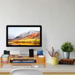 Suport pentru monitor, organizator birou, din bambus, compartimente detasabile, 65 x 28 x 15 cm - imagine 2
