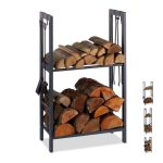 Suport pentru lemne de foc, Relaxdays, 2 rafturi, dimensiuni 100 x 60 x 30 cm, antracit
