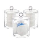 Set 3 suporturi dischete demachiante, cu capace, multifunctionale, acrilic transparent, 10 x 10 x 9.5 cm