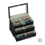 Cutie organizare ochelari de vedere sau de soare, Relaxdays, negru, 22.5 x 33.5 x 19 cm