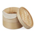 Steamer din bambus pe 2 niveluri, 20.5 cm, gatire cu aburi