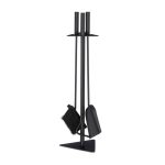 Set 3 ustensile pentru semineu, matura, lopata, carlig si suport simplu, negru mat