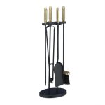 Ustensile pentru soba/semineu, 5 piese, otel/alama, negru/auriu, 65,5 x 22 x 17 cm