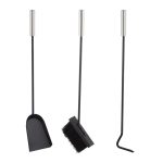 Set ustensile pentru semineu, 3 piese cu suport metalic – cleste, lopata si matura, negru - imagine 6
