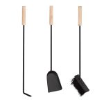 Set 3 ustensile pentru semineu, matura, lopata si carlig cu suport, maner de lemn, otel - imagine 6