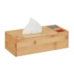 Suport servetele cu 2 compartimente depozitare, bambus, 9 x 30,5 x 14,5 cm