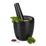 Mojar cu pistil Relaxdays, negru, granit, 13 x 13 cm
