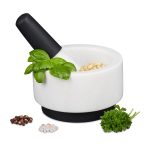 Mojar cu pistil Relaxdays din marmură albă, 8x14 cm – elegant și rezistent