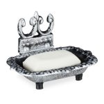 Savoniera cu design antic, picioruse de cauciuc, din fonta, argintiu, 15 x 11.5 x 10 cm