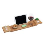 Suport extensibil-pliabil pentru cada, suport tableta, bambus, maro natur, 70 x 15 x 3,5 cm