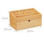 Organizator de birou, 7 compartimente, sertar, bambus, 15 x 28 x 16,5 cm - imagine 3