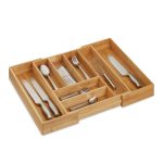 Suport pentru tacamuri, din bambus, extensibil 6 - 8 compartimente, natur, 6.5 x 57.5 x 43 cm