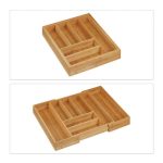 Suport pentru tacamuri, din bambus, extensibil 6 - 8 compartimente, natur, 6.5 x 57.5 x 43 cm - imagine 6