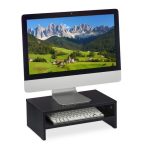 Suport monitor cu raft pentru depozitare, negru, MDF, 14 x 40 x 23,5 cm