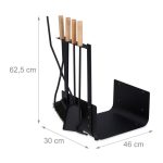 Set 4 ustensile pentru semineu cu suport metalic pentru lemne, otel/lemn, negru mat - imagine 4