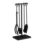 Set ustensile pentru semineu/soba, 5 piese, negru mat, otel, 57 x 25 x 18 cm