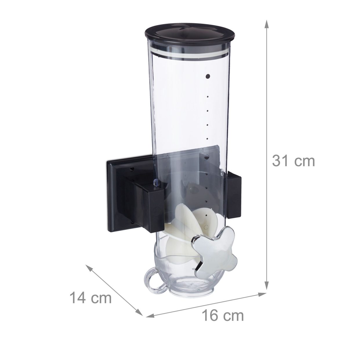 Dozator cereale Relaxdays, 1 recipient Plastic, negru/transparent, 16x14x31 cm - imagine 4