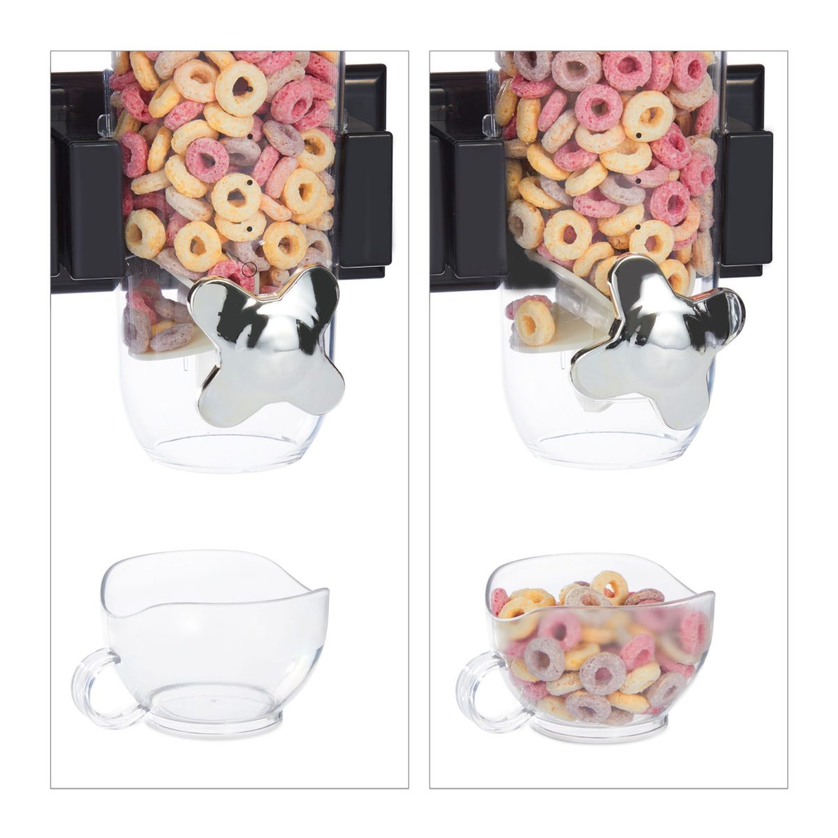 Dozator cereale Relaxdays, 1 recipient Plastic, negru/transparent, 16x14x31 cm - imagine 6