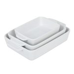 Set 3 tavi pentru copt, ceramica, diferite dimensiuni, alb