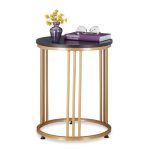 Masuta de cafea, MARMO, din fier/MDF, negru/gold, 51 x 41 cm