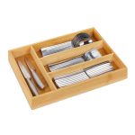 Suport pentru tacamuri, 4 compartimente, din bambus, natur, 5 x 26 x 35.5 cm