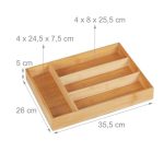 Suport pentru tacamuri, 4 compartimente, din bambus, natur, 5 x 26 x 35.5 cm - imagine 3