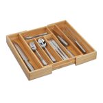 Suport pentru tacamuri, din bambus, extensibil, natur, 6.5 x 25.5 - 38 x 35.5 cm