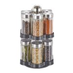 Set 12 recipiente condimente cu suport rotativ, 25.5 x 14 cm, Relaxdays