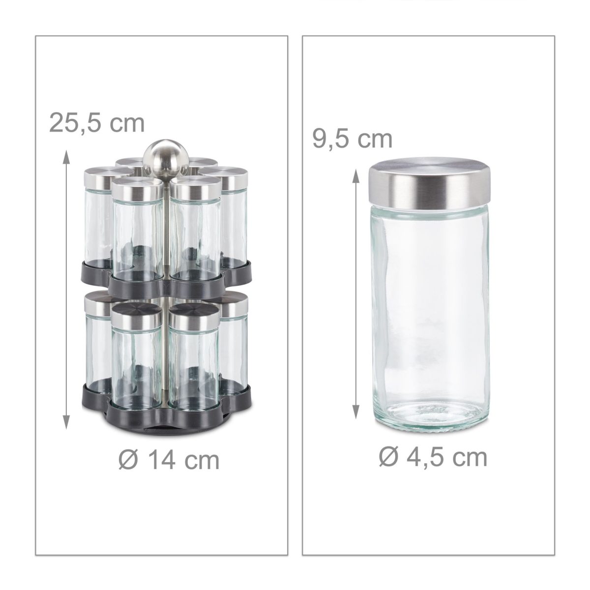 Set 12 recipiente condimente cu suport rotativ, 25.5 x 14 cm, Relaxdays - imagine 3