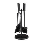 Set accesorii pentru semineu, 4 piese cu suport, otel, negru mat, 50 x 20 cm