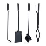 Set accesorii pentru semineu/soba, 4 piese cu sport, otel, negru/argintiu, 67 x 22 x 16,5 cm - imagine 10