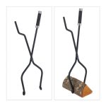 Set accesorii pentru semineu/soba, 4 piese cu sport, otel, negru/argintiu, 67 x 22 x 16,5 cm - imagine 7