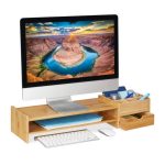 Suport pentru monitor cu spatii de depozitare, din bambus, 13 x 70 x 19 cm