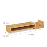 Stand monitor cu sertar si raft depozitare, din bambus, 12 x 70 x 19 cm - imagine 4