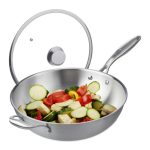 Tigaie Wok cu capac, argintiu, inox, 30.5 cm