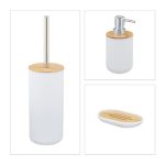 Set accesorii baie, 6 piese, bambus/plastic, Alb, Relaxdays - imagine 9
