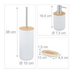 Set accesorii baie, 6 piese, bambus/plastic, Alb, Relaxdays - imagine 5