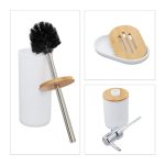 Set accesorii baie, 6 piese, bambus/plastic, Alb, Relaxdays - imagine 6