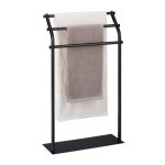 Suport pentru prosoape, 3 bare, negru, otel, 86 x 51 x 19 cm