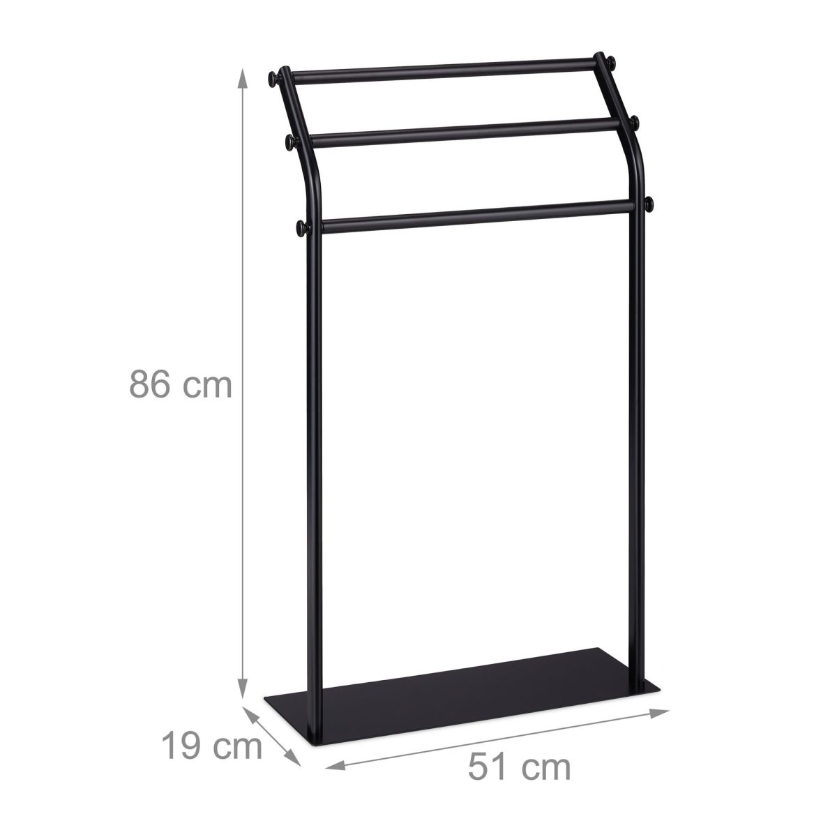 Suport pentru prosoape, 3 bare, negru, otel, 86 x 51 x 19 cm - imagine 5