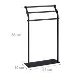 Suport pentru prosoape, 3 bare, negru, otel, 86 x 51 x 19 cm - imagine 5