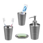 Set accesorii baie, 4 piese, RelaxDays, din otel inoxidabil mat, gri mat