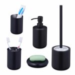 Set accesorii baie, 5 piese, otel inoxidabil, negru mat