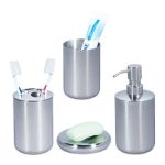 Set accesorii baie, 4 piese, din otel inoxidabil, argintiu,