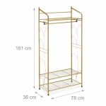 Suport pentru haine Relaxdays, cu 3 rafturi, auriu, din metal, 161 x 78 x 36 cm - imagine 4