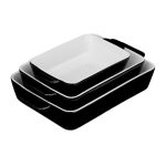 Set 3 tavi ceramica, diferite dimensiuni, negru/alb