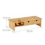 Suport pentru monitor cu 2 sertare, din bambus, 17,5 x 54 x 31,5 cm - imagine 4