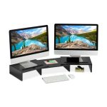 Suport pentru 2 monitoare, extensibil, fabricat din MDF, 10,5 x 74 x 27 cm